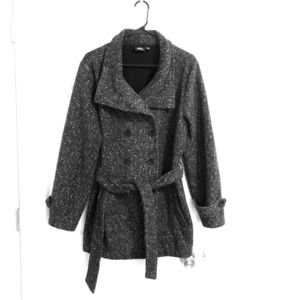 Warm grey fleece peacoat